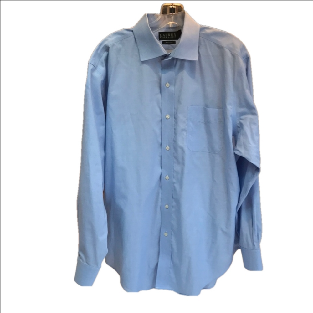 Lauren Ralph Lauren Blue Non Iron Cotton Dress Shirt 17" Neck Office NWOT